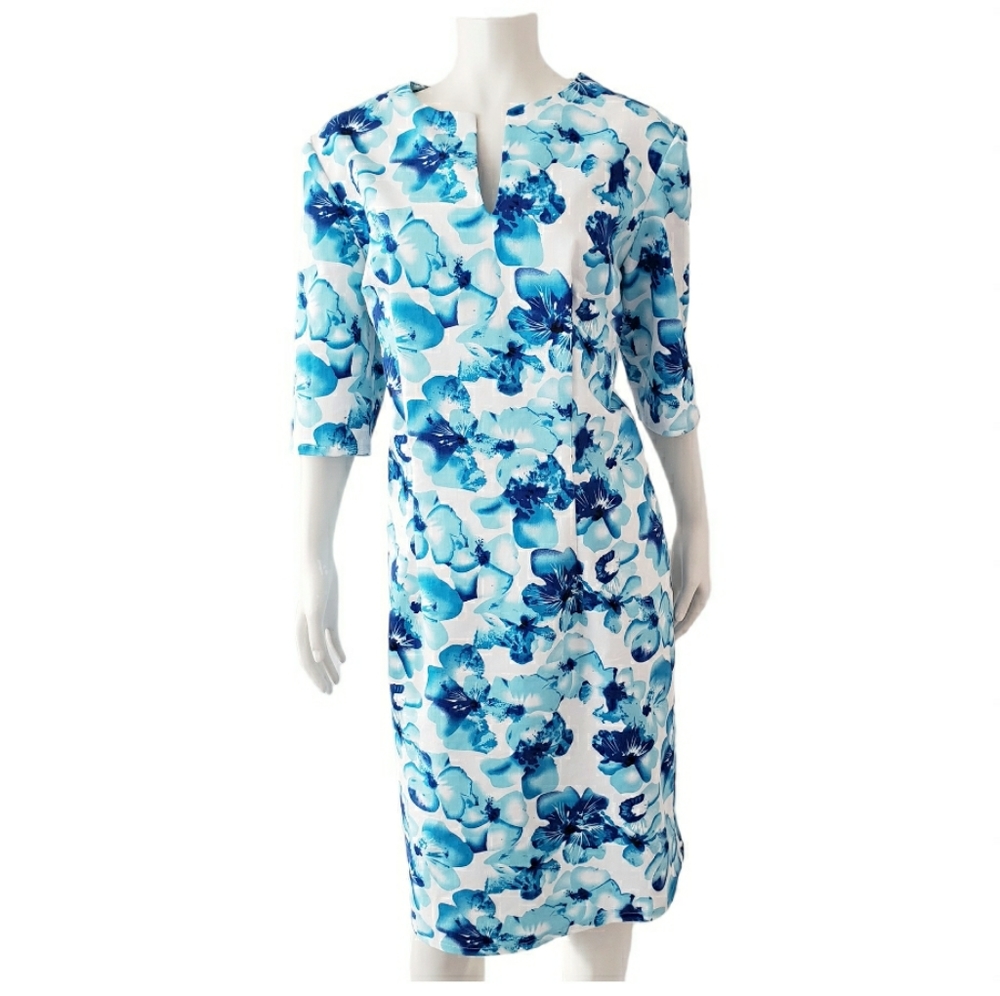 Hawaiian White & Blue Floral Shift Dress